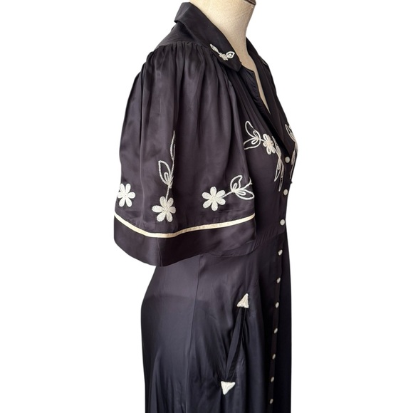 The Great. The Western Bridge Embroidered Satin Midi Dress Black Small Size:1 - Picture 9 of 16
